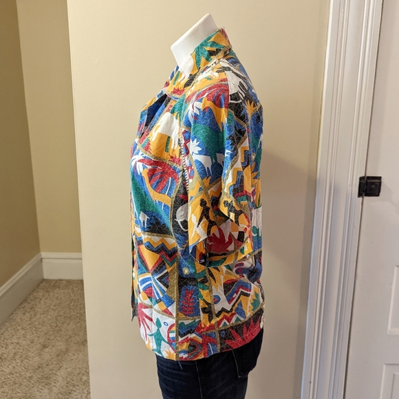 Vintage colorful tribal print button down cotton top size small - Picture 2 of 8